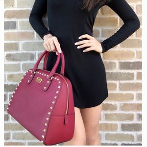 MK Sandrine Stud Leather Large Satchel Crossbody